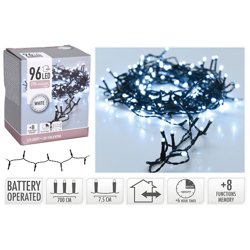 Iluminacion 96 LED INTER C/bater BLNCA 7 M Blanco navideña