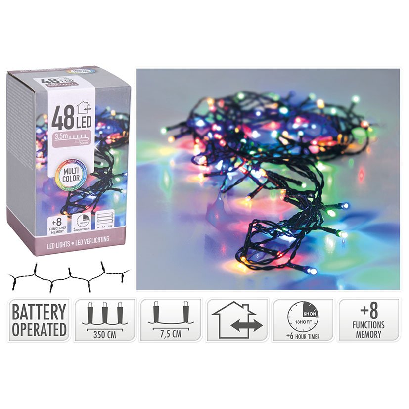 Iluminacion 48 LED INTER C/bate Multico 5 M navideña