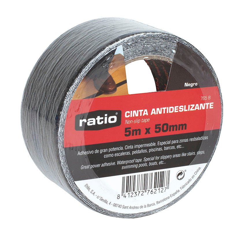 CINTA ANTIDESLIZ.  50MMX5M.NEGRO.  RATIO