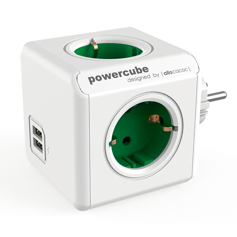 POWERCUBE ORIGINAL 4 TOMAS + 2 USB VERDE