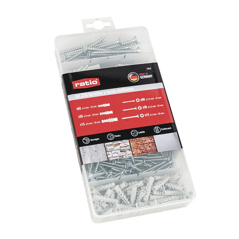 KIT TACOS Y Tornillos 210 PZAS RATIO 8X40 Mm 6X30 Mm anclaje