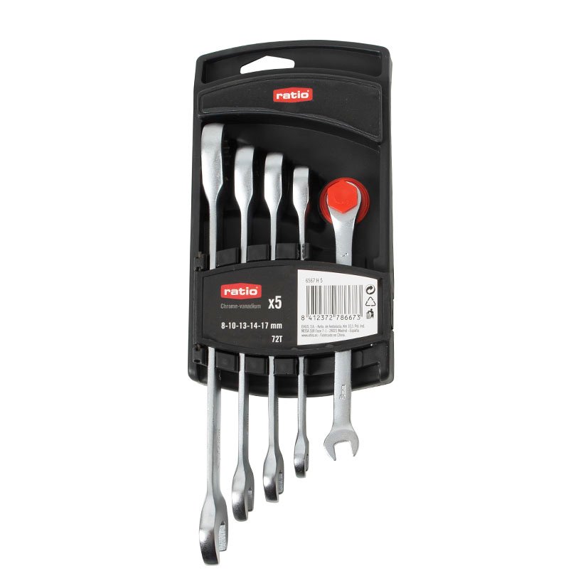 Juego 5 Llaves Combinad Carraca RATIO 17 Mm vaso