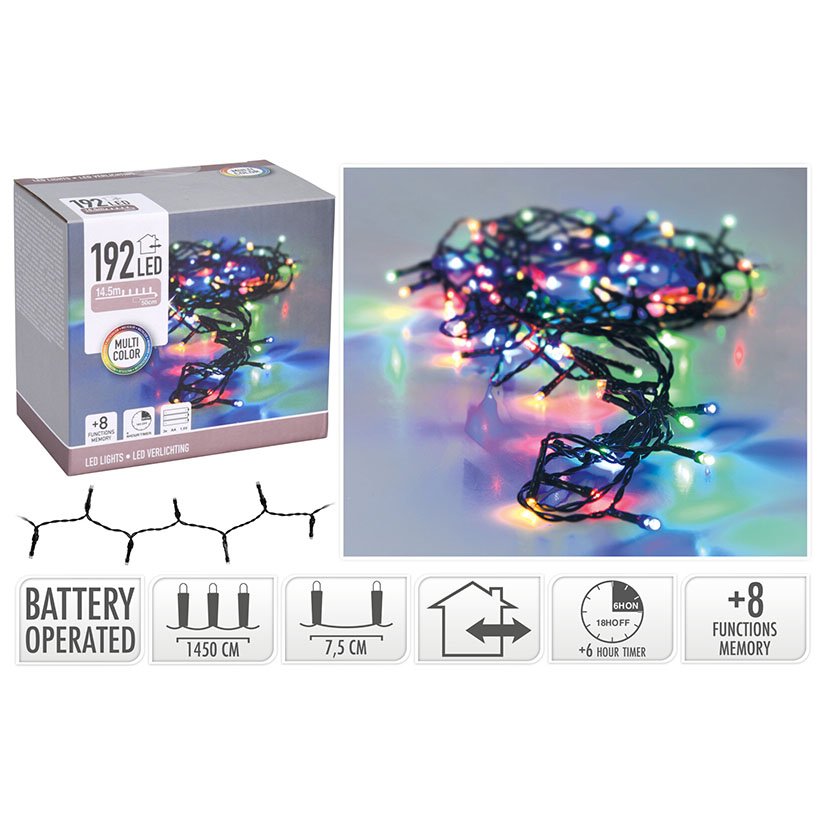 Iluminacion 192 LED Multicolor C/bateria 5 M navideña
