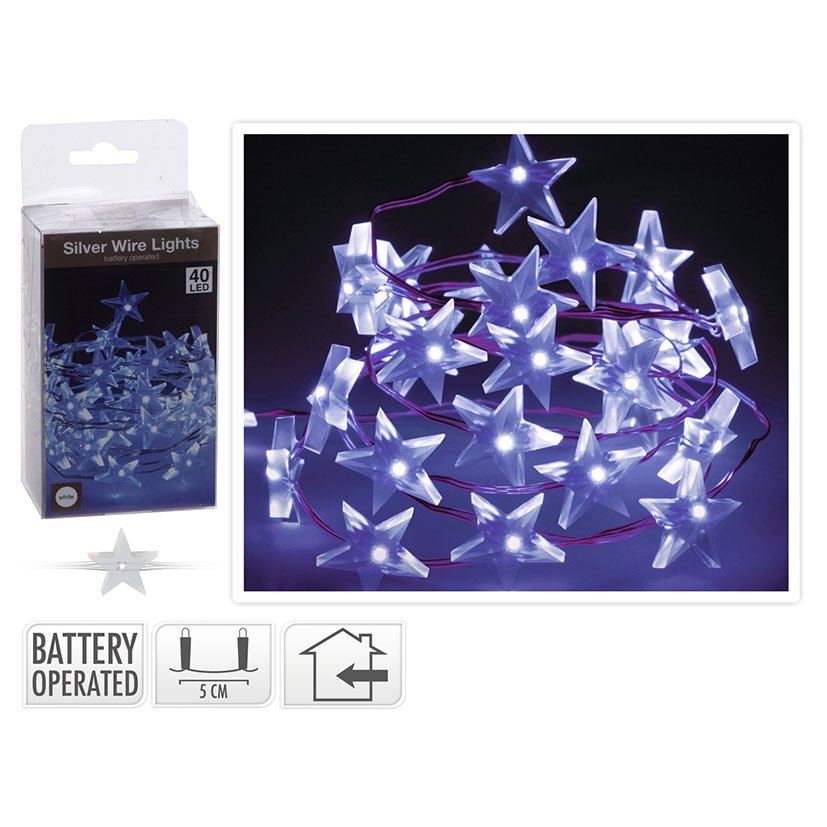 Iluminacion 40 LEDS Estrellas BCO FRIO Blanco navideña