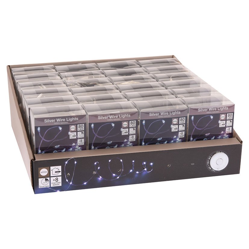 Iluminacion 80 LUCES BCO FRIO A PILAS 4 M Blanco navideña