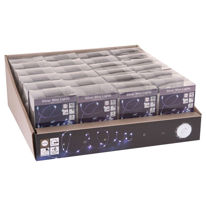 Iluminacion 40 LUCES BCO FRIO A PILAS 2 M Blanco navideña