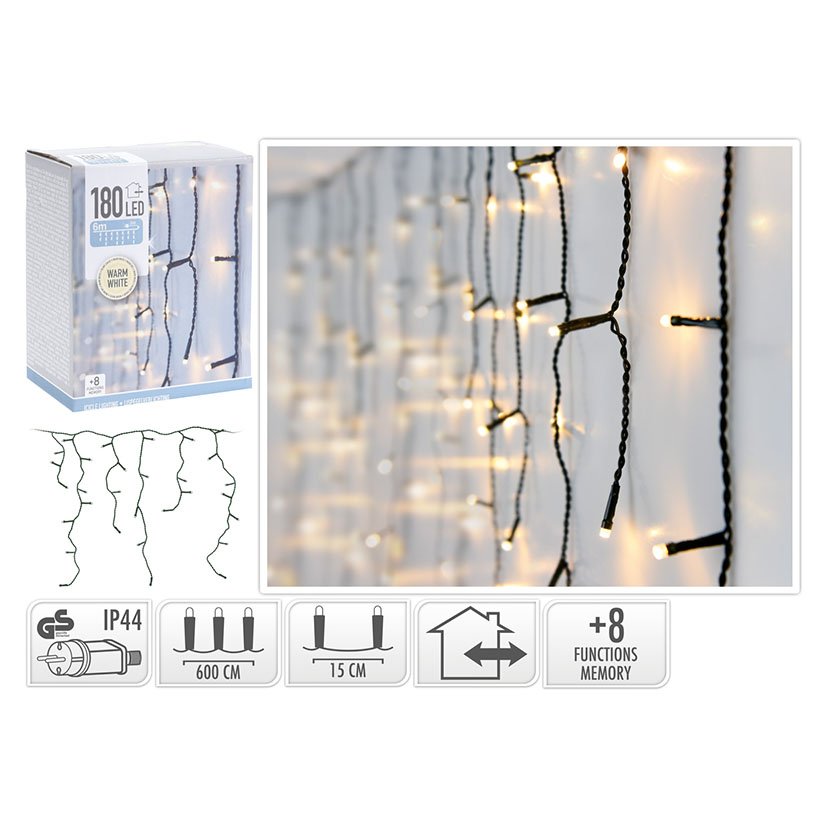 Cortina Iluminacion 180 LEDS Calida 6 M navideña