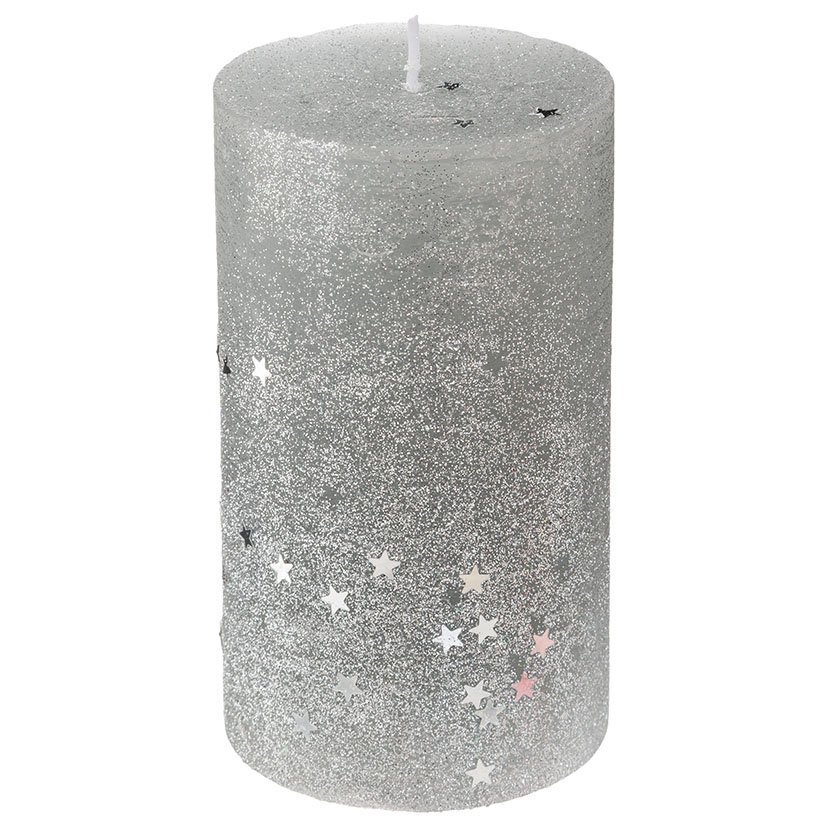 VELA CON Estrellas 7X12 CM PLATA navideña