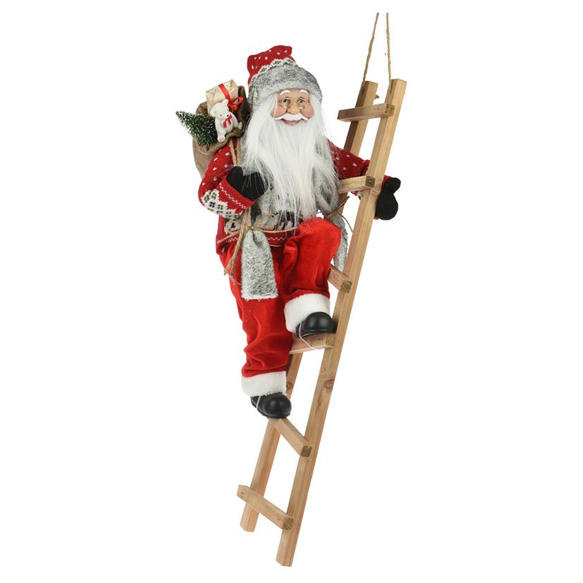 PAPA NOEL PP CON Escalera Madera 25X30X65 Cm navideña