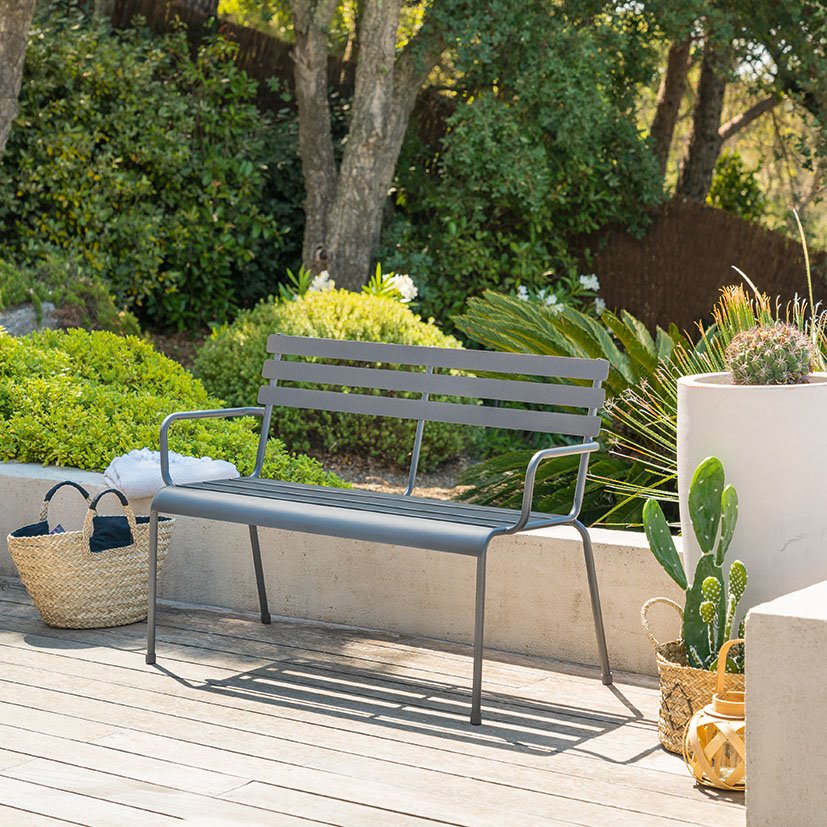 BANCO Metálico 114X56 XH79 CM Grafito jardín