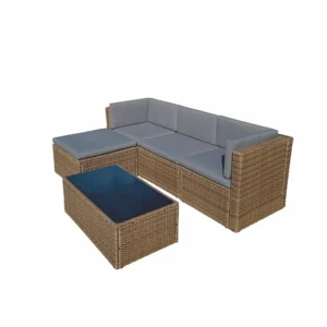 SET Lanzarote III Ratán Sint+chaise LONG 195X65X66 Cm 90X50X34 Cm mueble fibra