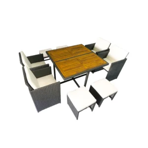 SET CUBO JAVA Ratán Sintético 9 PZAS 53X53X69 40X40X35 Cm mueble fibra