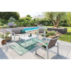 CONJ ALUM 2 Sillones+sofá+mesa BCO 122X70X84 Cm 66X70X84 Cm mueble metal