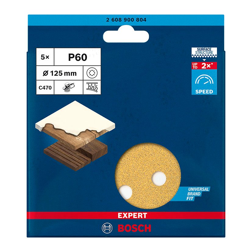 PAPEL LIJA Excent C470 125 MM 8P G60+5 UDS Bosch 125 MM abrasivo electroportatil