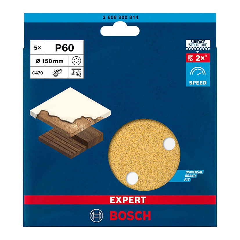 PAPEL LIJA Excent C470 150 MM 6P G60+5 UDS Bosch 150 MM abrasivo electroportatil