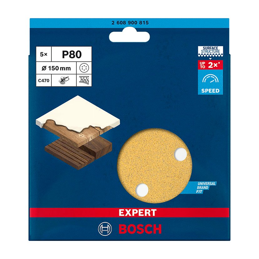 PAPEL LIJA Excent C470 150 MM 6P G80+5 UDS Bosch 150 MM abrasivo electroportatil