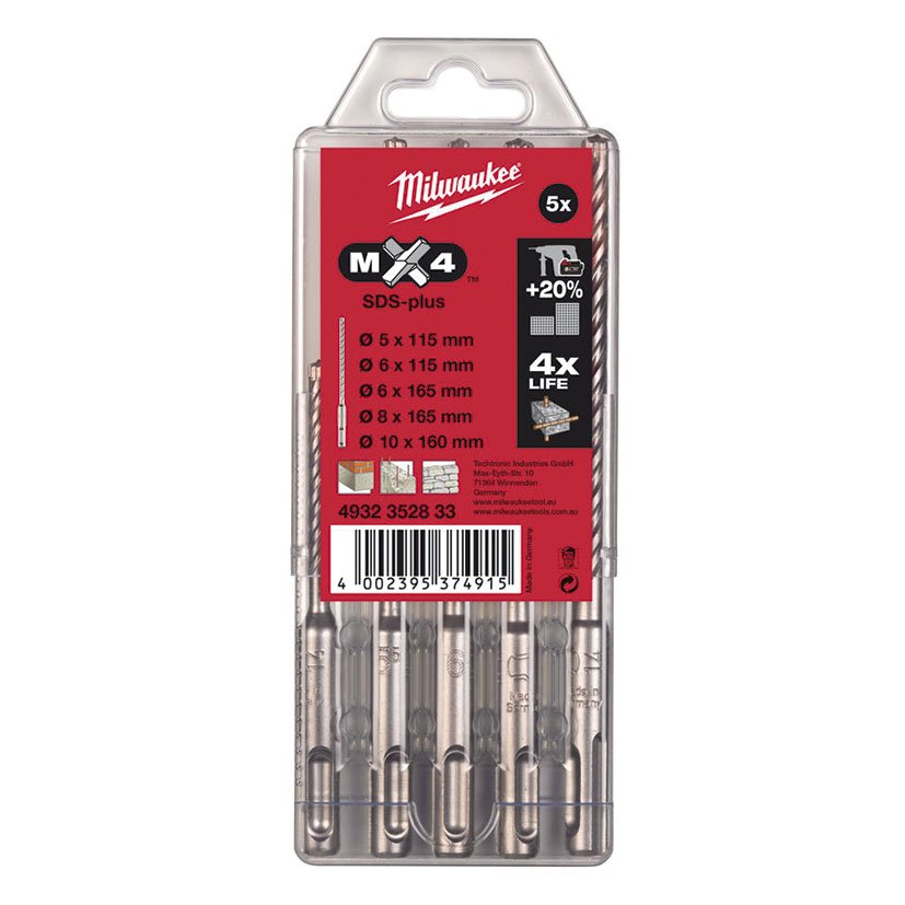 BROCA Sds-plus MX4 Juego 5 Milwaukee 6X115 Mm 8X165 Mm