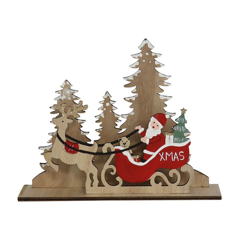 Paisaje Trineo SANTA Madera 17,6X22,5 CM navideña