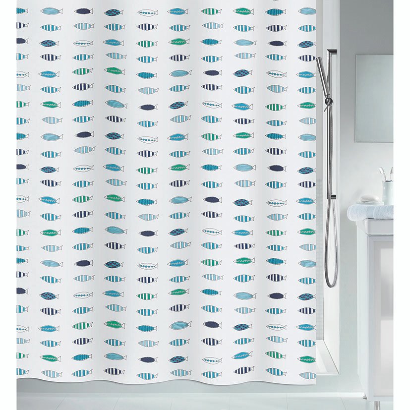 Cortina Baño Poliest 180X200 Santorini Habitex Azul barra