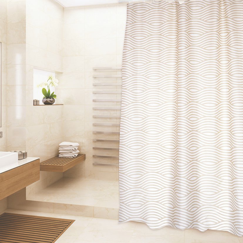Cortina Baño Poliest 180X200 WAVE BEIGE Habitex barra