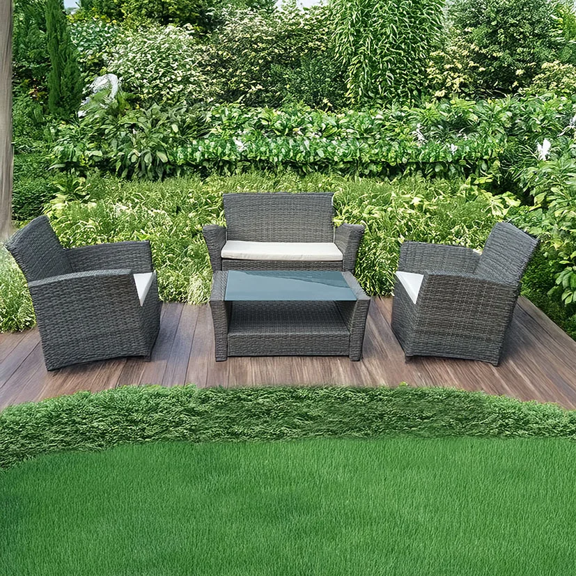 CONJ Ratán SOFA+2 Sillones+mesa BAJA 108X61X88 Cm 61X60X88 Cm mueble fibra + Brasero exterior de regalo - Imagen 2