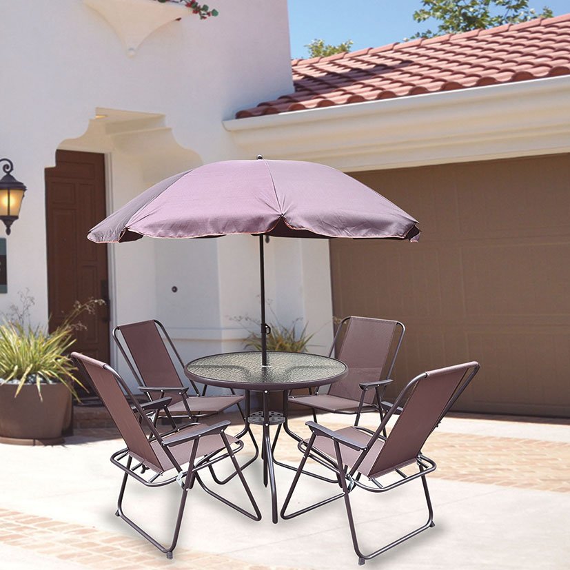 CONJ Básico 4 Sill+mesa Ø80 Cm+parasol mueble metal
