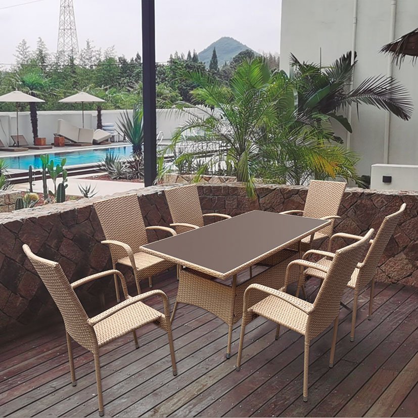 MESA Acero/ratán 150X85XH74 CM 150X85X74 Cm mueble fibra