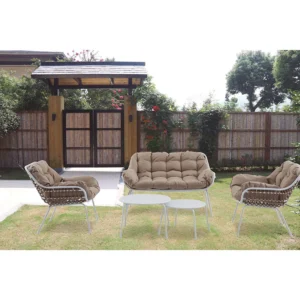 CONJ 2 Sillones+sofá+mesita Ratán BCO 74X71X77 Cm 74X125X77 Cm mueble fibra