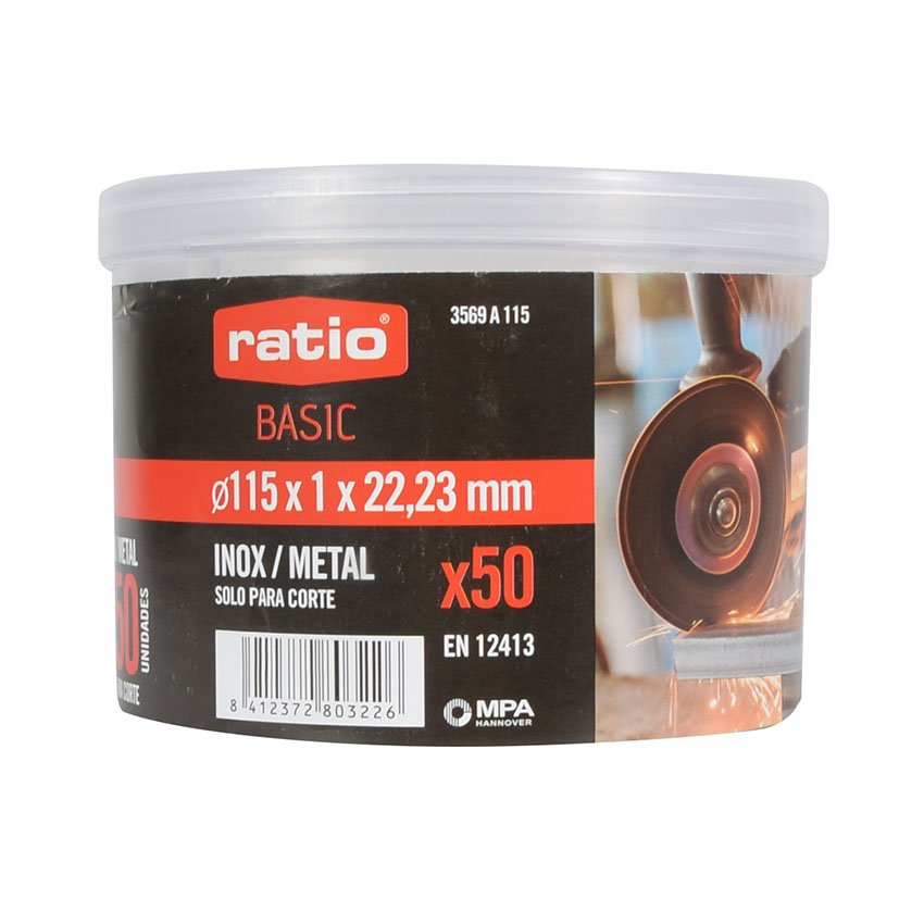50 DISCOS CORTE INOX BASIC 115MM.RATIO