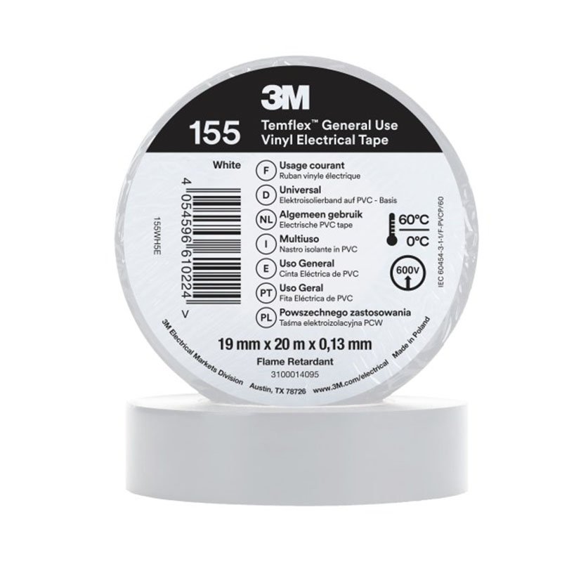 CINTA PVC Temflex 155 3M 19MMX20M BL 20 M Blanco aislante