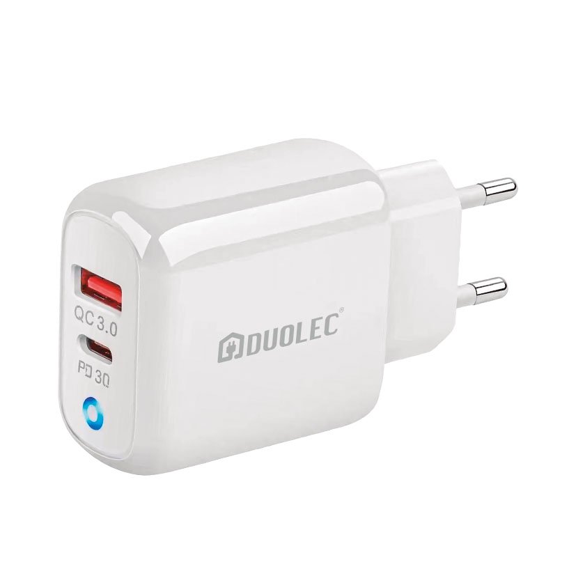 Cargador DUAL USB-C 30 W Blanco Duolec 30 W 5 V multimedia