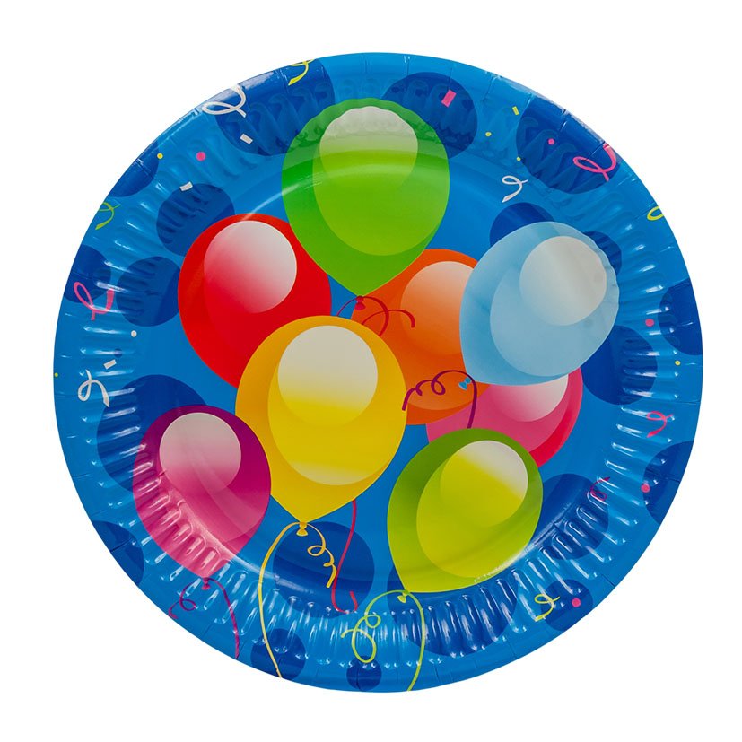Display 12 PACKS 8 Platos 23 CM Balloons 23 CM vajilla