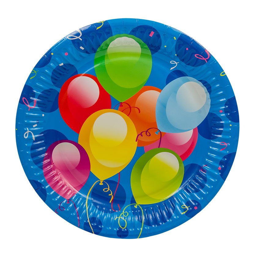 Display 12 PACKS 8 Platos 18 CM Balloons 18 CM vajilla