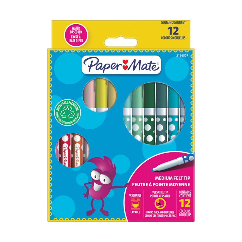 Rotuladores Colores PAPER MATE 12 UDS Papermate material oficina