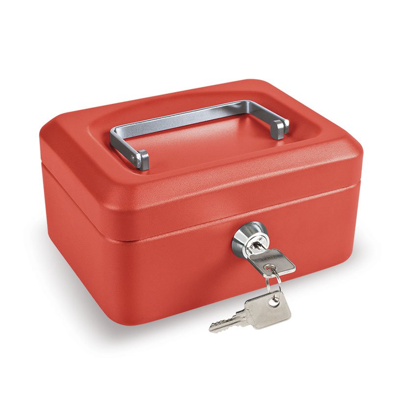 CAJA CAUDAL. C/BAN. ROJO.15,2.x11,5x8cm.