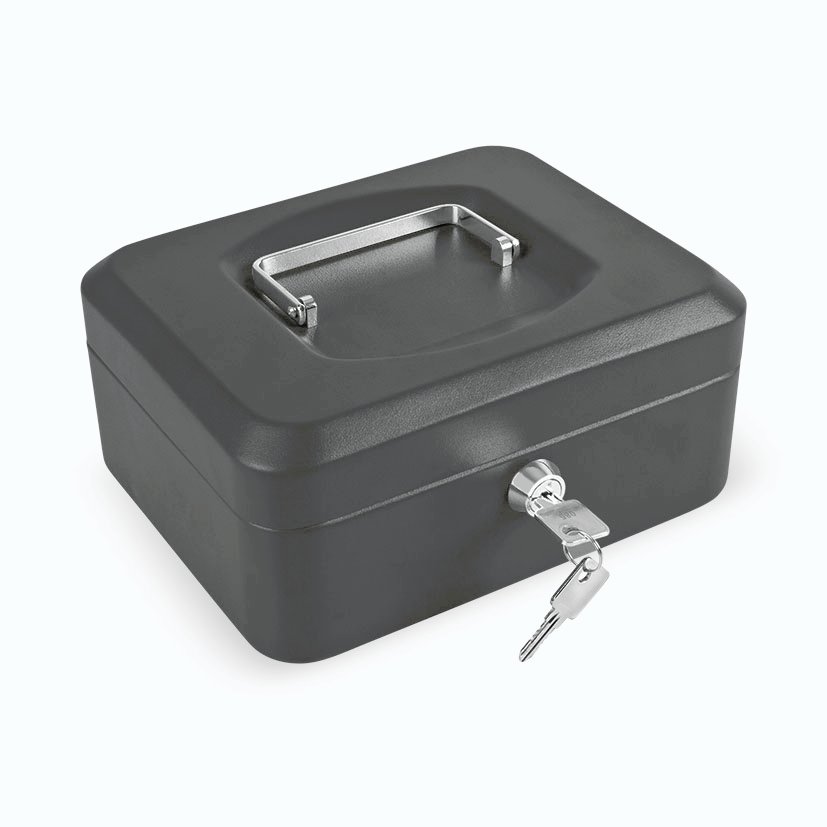 CAJA CAUDAL. C/BAN. NEGRO 20x16xh9cm.