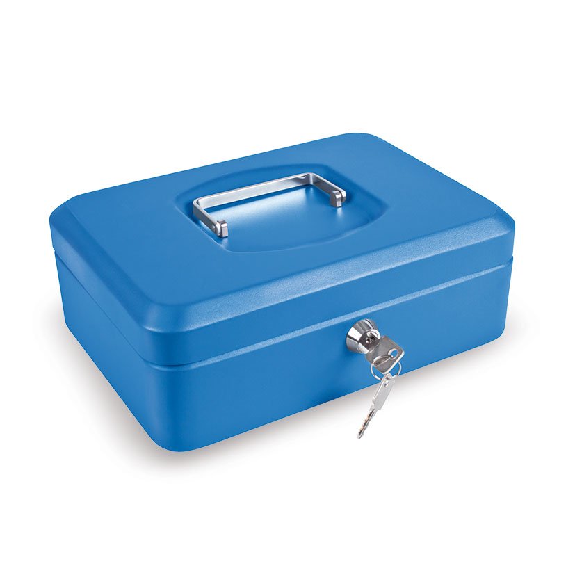 CAJA CAUDAL. C/BAN. AZUL. 25x18xh9 cm.