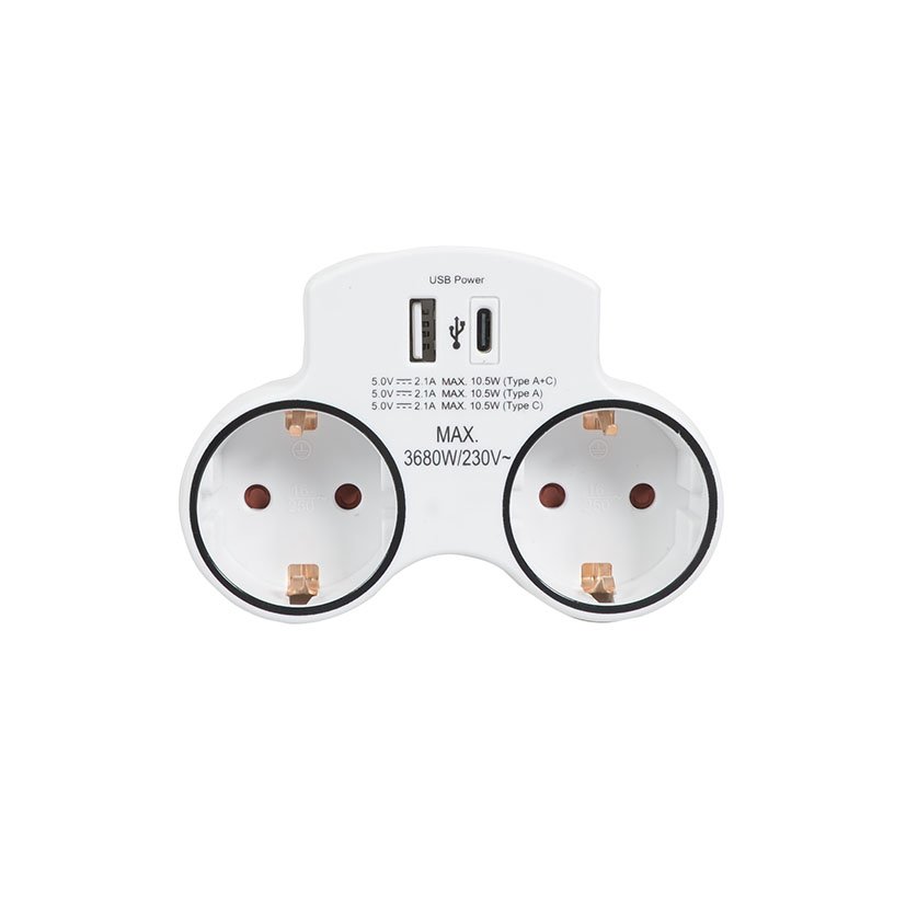 Adaptador DOBLE CON USB A+c Duolec Blanco clavija bas