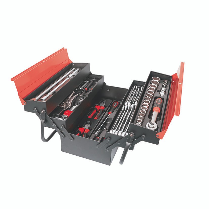 CAJA Metalica 63 PZAS CHR-V 5 Compartim RATIO 51X25X39 Cm herramienta