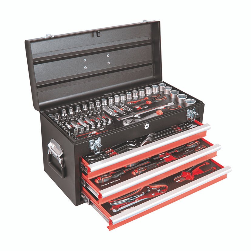 CAJA Metalica 143 PZAS CHR-V 3 Cajones RATIO 57X27 5X32 herramienta