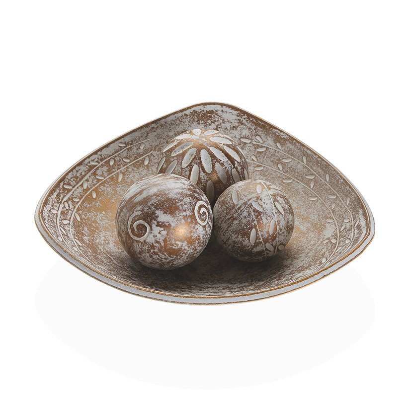 CENTRO MESA MARRON CON 3 BOLAS