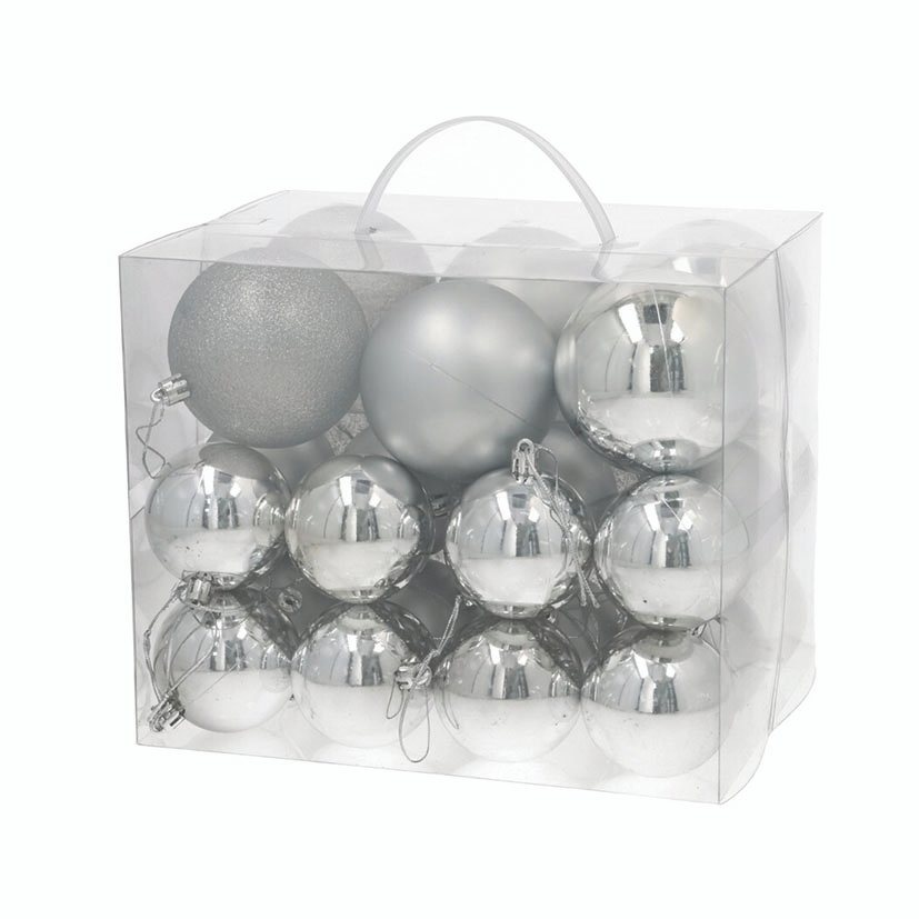 CAJA 30 BOLAS Loryng 6-8 CM Plateado navideña