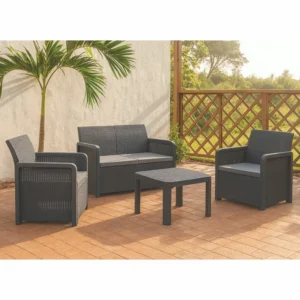 SET Azores Grafito 4 Plazas + MESA 56X60X74 Cm 109X60X74 Cm mueble resina