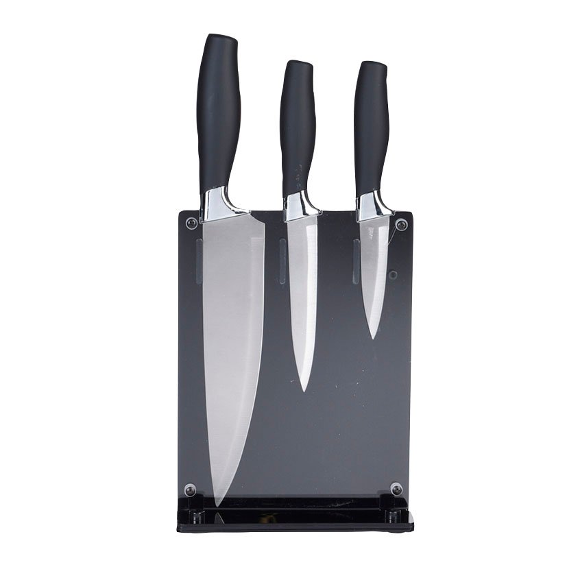 JGO.3 CUCHILLOS AC.INOX + SOPORTE NEGRO