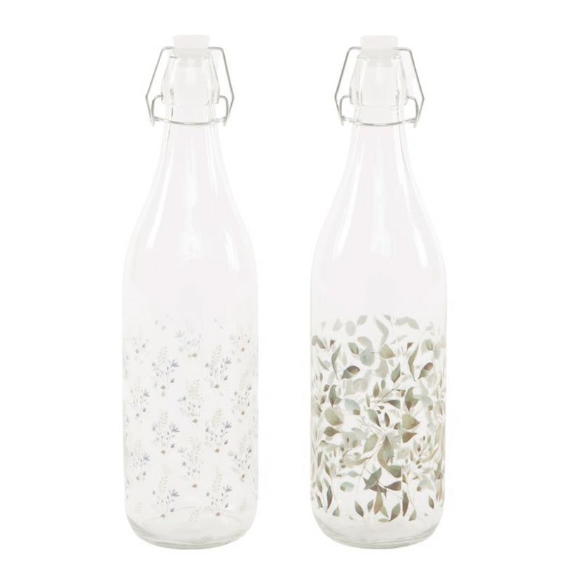 BOTELLA VIDRIO 1 L. HOJAS. 2 MODELOS