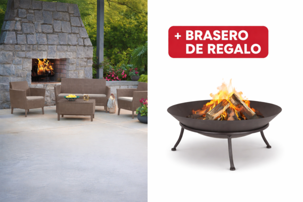 SET Salemo 2 Sillas+sofá+mesa+BRASERO EXT. 47 CM. de regalo, Capuchino Keter 74x67x76 Cm 133x67x76 Cm mueble resina