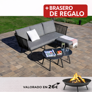 Sofá Acero/cuerda + 2 Mesitas + PUFF 193X72X75 Cm 60X60X32 Cm mueble metal