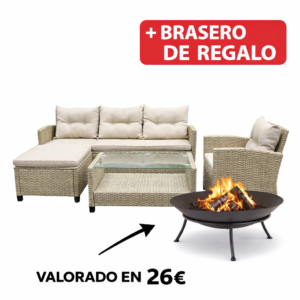 SET Jardin MORA Esquinero 3 Piezas mueble fibra + Brasero exterior de regalo