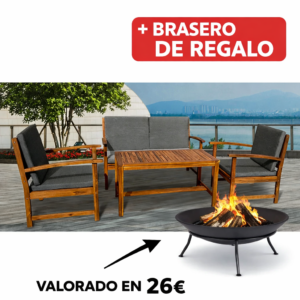 Conjunto Madera Vietnam 5 Piezas 110X61X56 Cm 75X75X86 Cm mueble + Brasero exterior de regalo