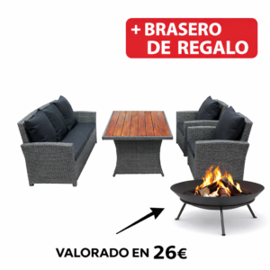 SET Jardin LAKE 4 Piezas 173X74X82 Cm 75X74X82 Cm mueble fibra + Brasero exterior de regalo